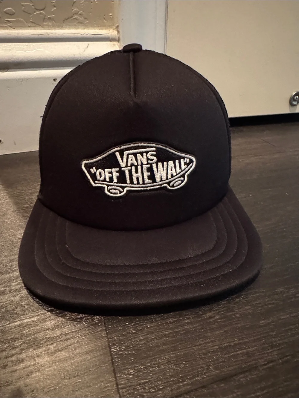 Vans Black Trucker Cap with White 'Off The Wall' Patch